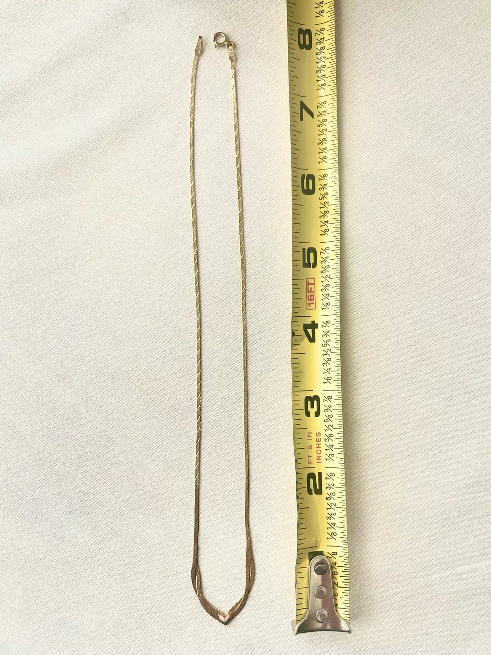 Vintage 14K Yellow Gold Layered Herringbone Chain V Necklace with Heart Center - Picture 3 of 11
